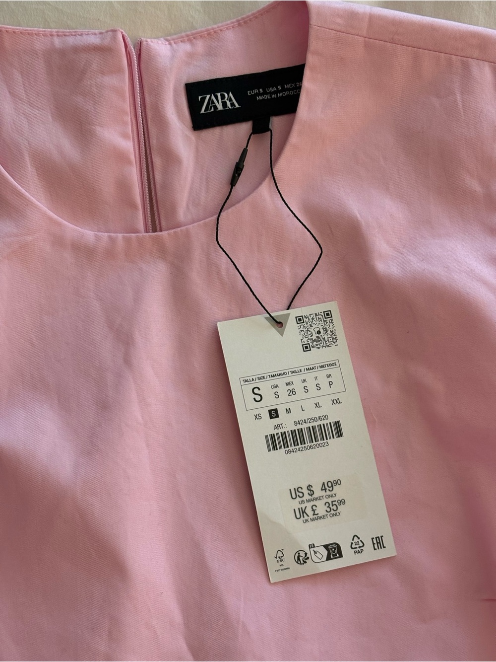 ZARA Light Pink Sleeveless Gathered Waist Dress - Picture 3 of 5